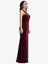 Side View Thumbnail - Cabernet One-Shoulder Velvet Trumpet Gown with Front Slit