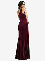 Rear View Thumbnail - Cabernet One-Shoulder Velvet Trumpet Gown with Front Slit