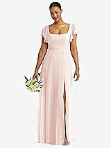 Front View Thumbnail - Blush Flutter Sleeve Scoop Open-Back Chiffon Maxi Dress