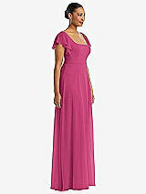 Side View Thumbnail - Tea Rose Flutter Sleeve Scoop Open-Back Chiffon Maxi Dress