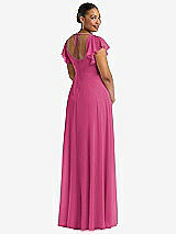 Rear View Thumbnail - Tea Rose Flutter Sleeve Scoop Open-Back Chiffon Maxi Dress