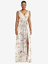 Alt View 2 Thumbnail - Blush Garden Plunge Neckline Bow Shoulder Empire Waist Chiffon Maxi Dress