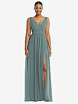 Alt View 2 Thumbnail - Icelandic Plunge Neckline Bow Shoulder Empire Waist Chiffon Maxi Dress