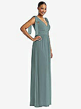 Side View Thumbnail - Icelandic Plunge Neckline Bow Shoulder Empire Waist Chiffon Maxi Dress