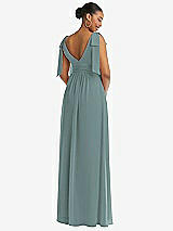 Rear View Thumbnail - Icelandic Plunge Neckline Bow Shoulder Empire Waist Chiffon Maxi Dress