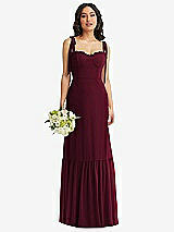 Front View Thumbnail - Cabernet Tie-Shoulder Bustier Bodice Ruffle-Hem Maxi Dress