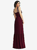 Rear View Thumbnail - Cabernet Tie-Shoulder Bustier Bodice Ruffle-Hem Maxi Dress