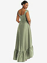 Rear View Thumbnail - Sage Cap Sleeve Deep Ruffle Hem Satin High Low Dress with Pockets