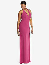 Alt View 1 Thumbnail - Tea Rose Plunge Neck Halter Backless Trumpet Gown with Front Slit