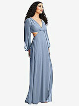 Side View Thumbnail - Cloudy Long Puff Sleeve Cutout Waist Chiffon Maxi Dress 