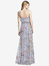 Rear View Thumbnail - Butterfly Botanica Silver Dove Skinny Tie-Shoulder Ruffle-Trimmed Blouson Maxi Dress