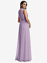 Rear View Thumbnail - Pale Purple Shirred Deep Plunge Neck Closed Back Chiffon Maxi Dress 