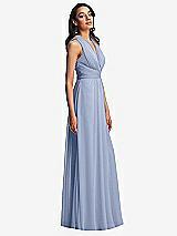 Side View Thumbnail - Sky Blue Shirred Deep Plunge Neck Closed Back Chiffon Maxi Dress 