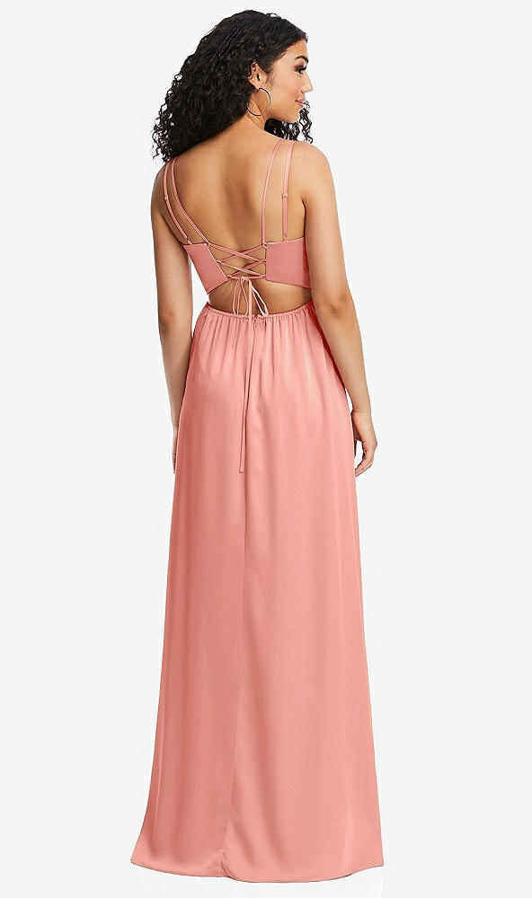 Back View - Rose - PANTONE Rose Quartz Dual Strap V-Neck Lace-Up Open-Back Maxi Dress