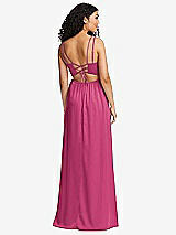 Rear View Thumbnail - Tea Rose Dual Strap V-Neck Lace-Up Open-Back Maxi Dress