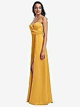 Side View Thumbnail - NYC Yellow Adjustable Strap Faux Wrap Maxi Dress with Covered Button Details