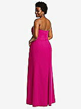 Rear View Thumbnail - Think Pink Strapless Pleated Faux Wrap Trumpet Gown with Front Slit