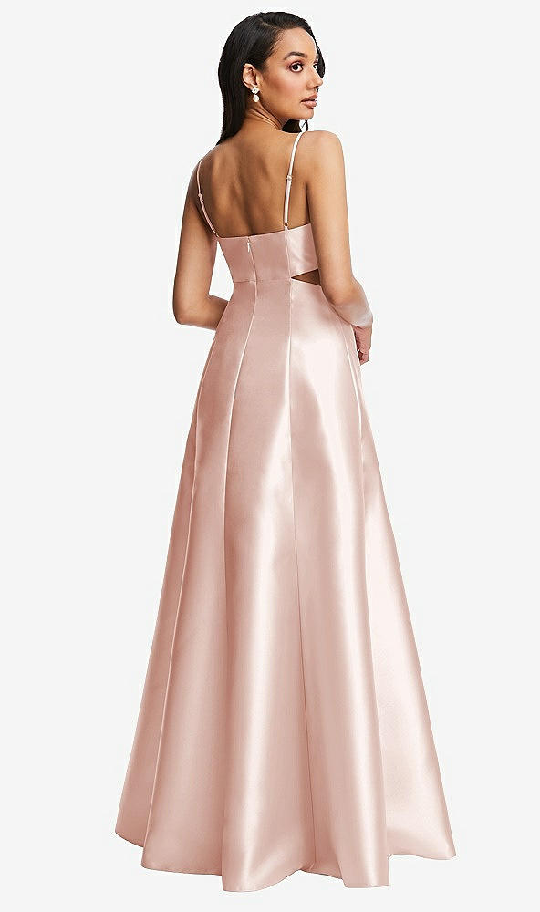 Back View - Blush Open Neckline Cutout Satin Twill A-Line Gown with Pockets