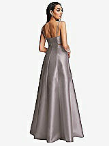 Rear View Thumbnail - Cashmere Gray Open Neckline Cutout Satin Twill A-Line Gown with Pockets