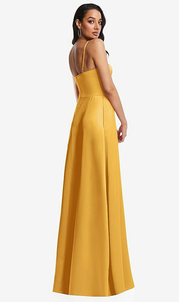 Back View - NYC Yellow Bustier A-Line Maxi Dress with Adjustable Spaghetti Straps