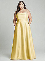 Alt View 1 Thumbnail - Maize Strapless Bias Cuff Bodice Satin Gown with Pockets