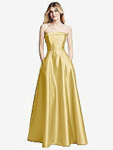 Alt View 3 Thumbnail - Maize Strapless Bias Cuff Bodice Satin Gown with Pockets