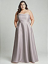 Alt View 1 Thumbnail - Cashmere Gray Strapless Bias Cuff Bodice Satin Gown with Pockets