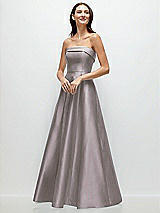 Front View Thumbnail - Cashmere Gray Strapless Bias Cuff Bodice Satin Gown with Pockets