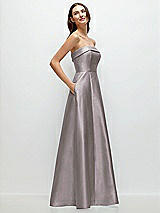 Rear View Thumbnail - Cashmere Gray Strapless Bias Cuff Bodice Satin Gown with Pockets