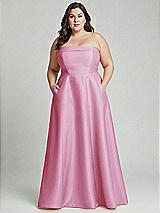 Alt View 1 Thumbnail - Powder Pink Strapless Bias Cuff Bodice Satin Gown with Pockets