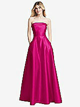 Alt View 3 Thumbnail - Think Pink Strapless Bias Cuff Bodice Satin Gown with Pockets