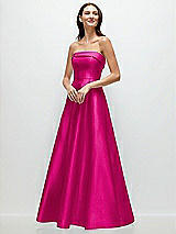 Front View Thumbnail - Think Pink Strapless Bias Cuff Bodice Satin Gown with Pockets