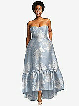 Alt View 1 Thumbnail - Porcelain Blue Seraphina Floral Strapless Floral High-Low Ruffle Hem Maxi Dress with Pockets