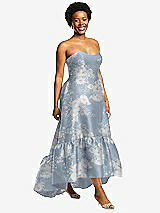 Alt View 2 Thumbnail - Porcelain Blue Seraphina Floral Strapless Floral High-Low Ruffle Hem Maxi Dress with Pockets