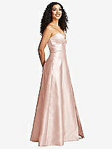 Side View Thumbnail - Blush Strapless Bustier A-Line Satin Gown with Front Slit