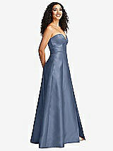 Side View Thumbnail - Larkspur Blue Strapless Bustier A-Line Satin Gown with Front Slit