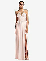 Front View Thumbnail - Blush Plunging V-Neck Criss Cross Strap Back Maxi Dress