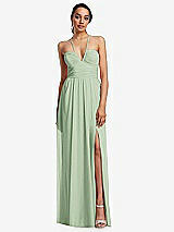 Front View Thumbnail - Celadon Plunging V-Neck Criss Cross Strap Back Maxi Dress