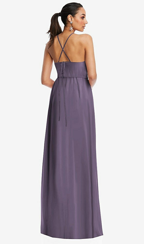 Back View - Lavender Plunging V-Neck Criss Cross Strap Back Maxi Dress