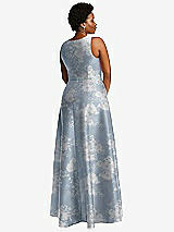 Alt View 3 Thumbnail - Porcelain Blue Seraphina Floral Boned Corset Closed-Back Floral Satin Gown with Full Skirt