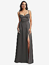 Front View Thumbnail - Caviar Gray Adjustable Strap A-Line Faux Wrap Maxi Dress