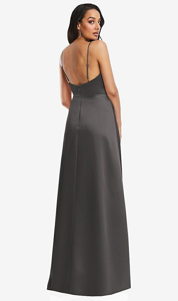 Back View - Caviar Gray Adjustable Strap A-Line Faux Wrap Maxi Dress