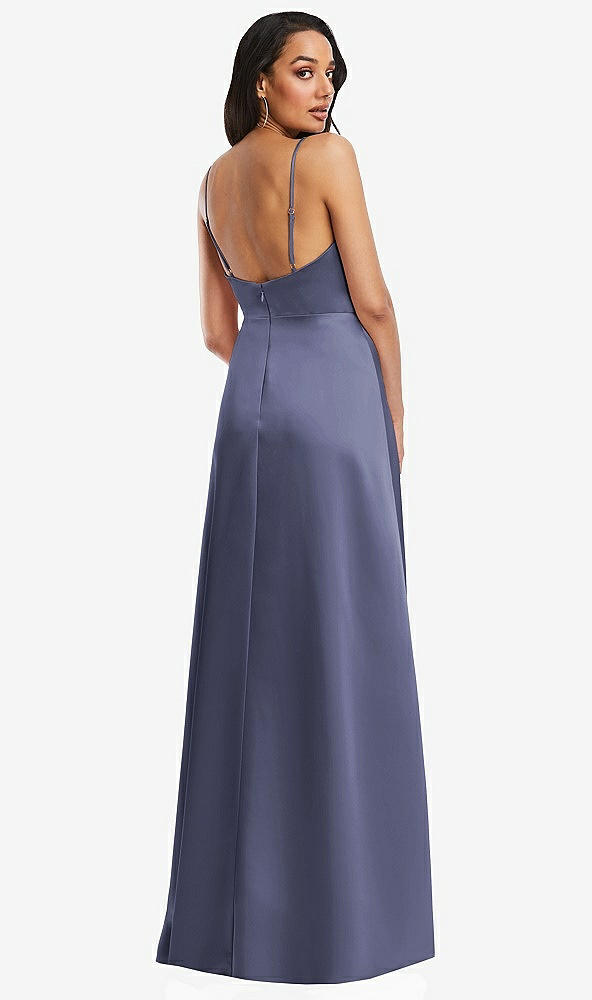 Back View - French Blue Adjustable Strap A-Line Faux Wrap Maxi Dress