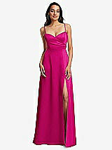 Front View Thumbnail - Think Pink Adjustable Strap A-Line Faux Wrap Maxi Dress