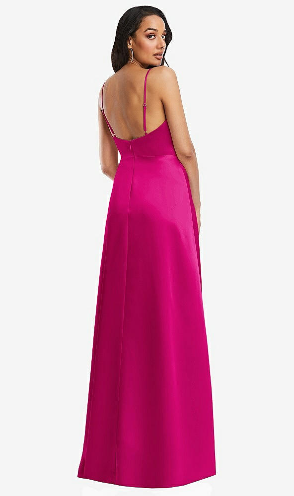 Back View - Think Pink Adjustable Strap A-Line Faux Wrap Maxi Dress