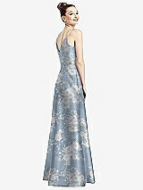 Rear View Thumbnail - Porcelain Blue Seraphina Floral Draped Wrap Floral Satin Maxi Dress with Pockets