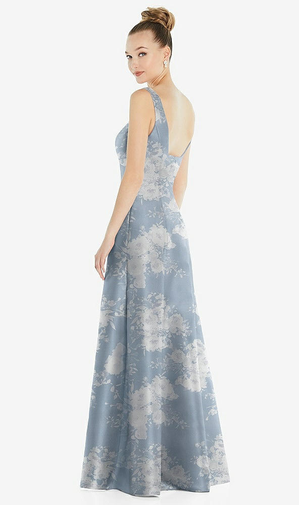 Back View - Porcelain Blue Seraphina Floral Sleeveless Square-Neck Princess Line Floral Gown with Pockets