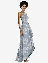 Alt View 2 Thumbnail - Porcelain Blue Seraphina Floral One-Shoulder Floral Satin Gown with Draped Front Slit