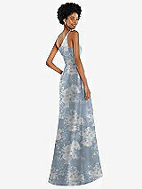 Alt View 3 Thumbnail - Porcelain Blue Seraphina Floral One-Shoulder Floral Satin Gown with Draped Front Slit