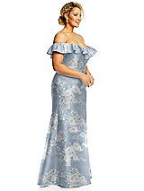 Alt View 4 Thumbnail - Porcelain Blue Seraphina Floral Off-the-Shoulder Ruffle Neck Floral Satin Trumpet Gown